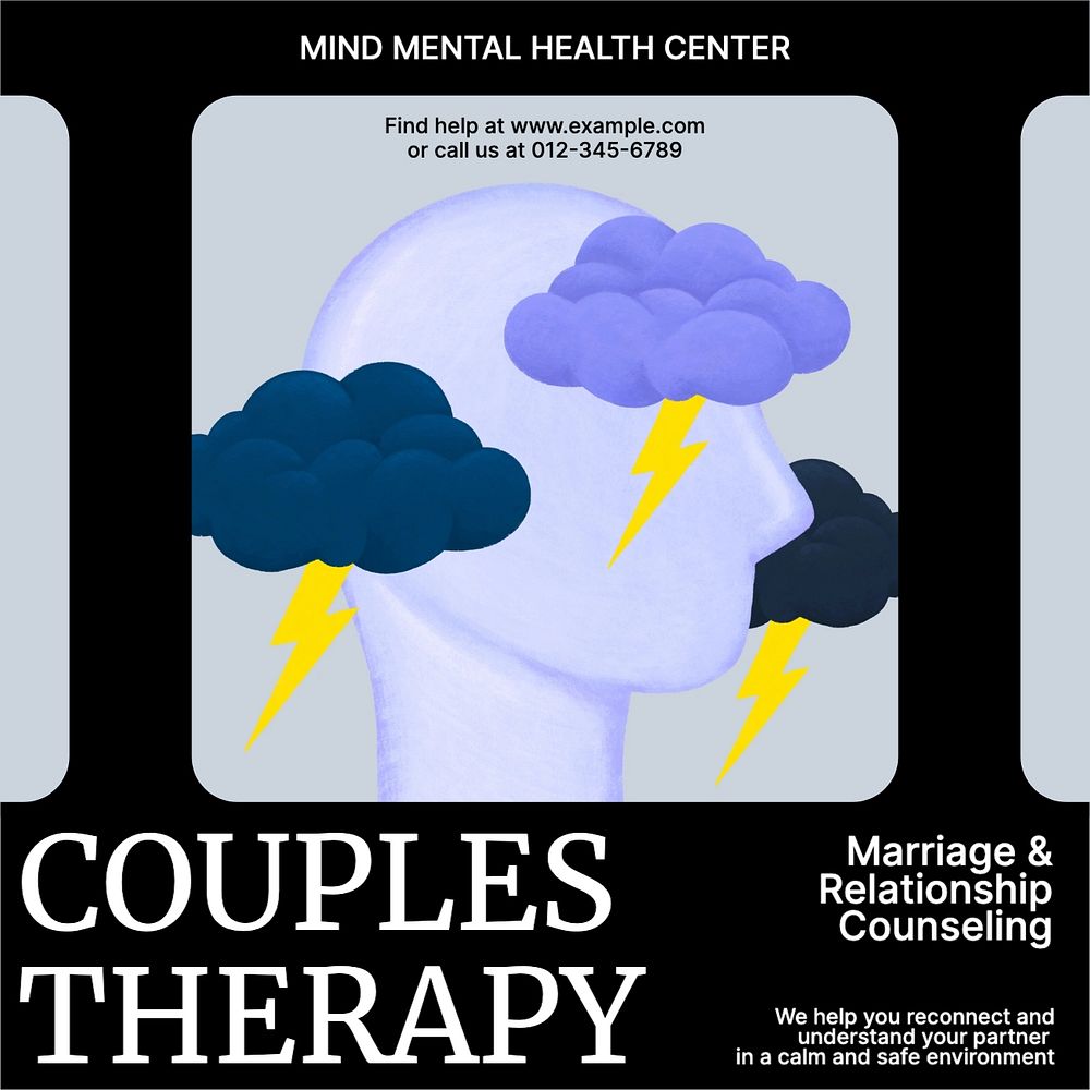 Couples therapy Facebook post template, editable social media ad