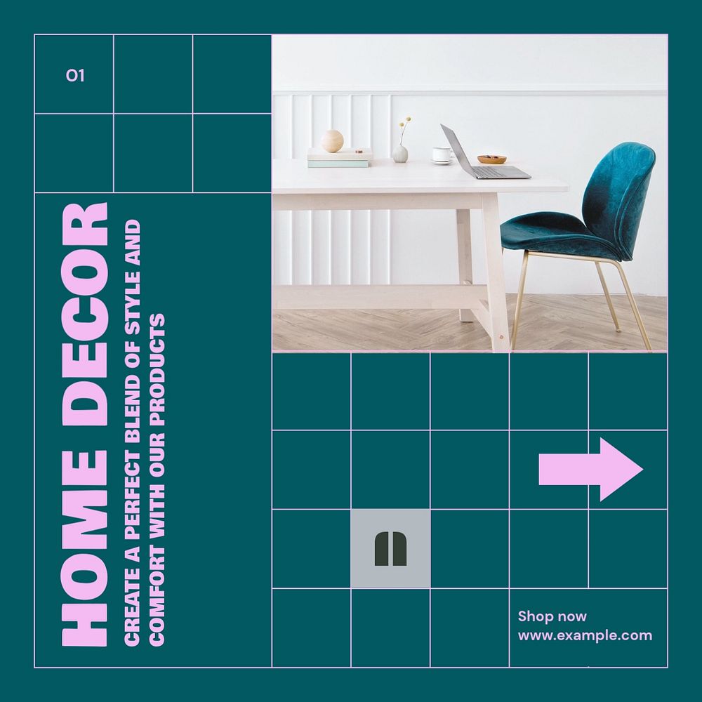 Home decor Facebook post template, editable social media ad