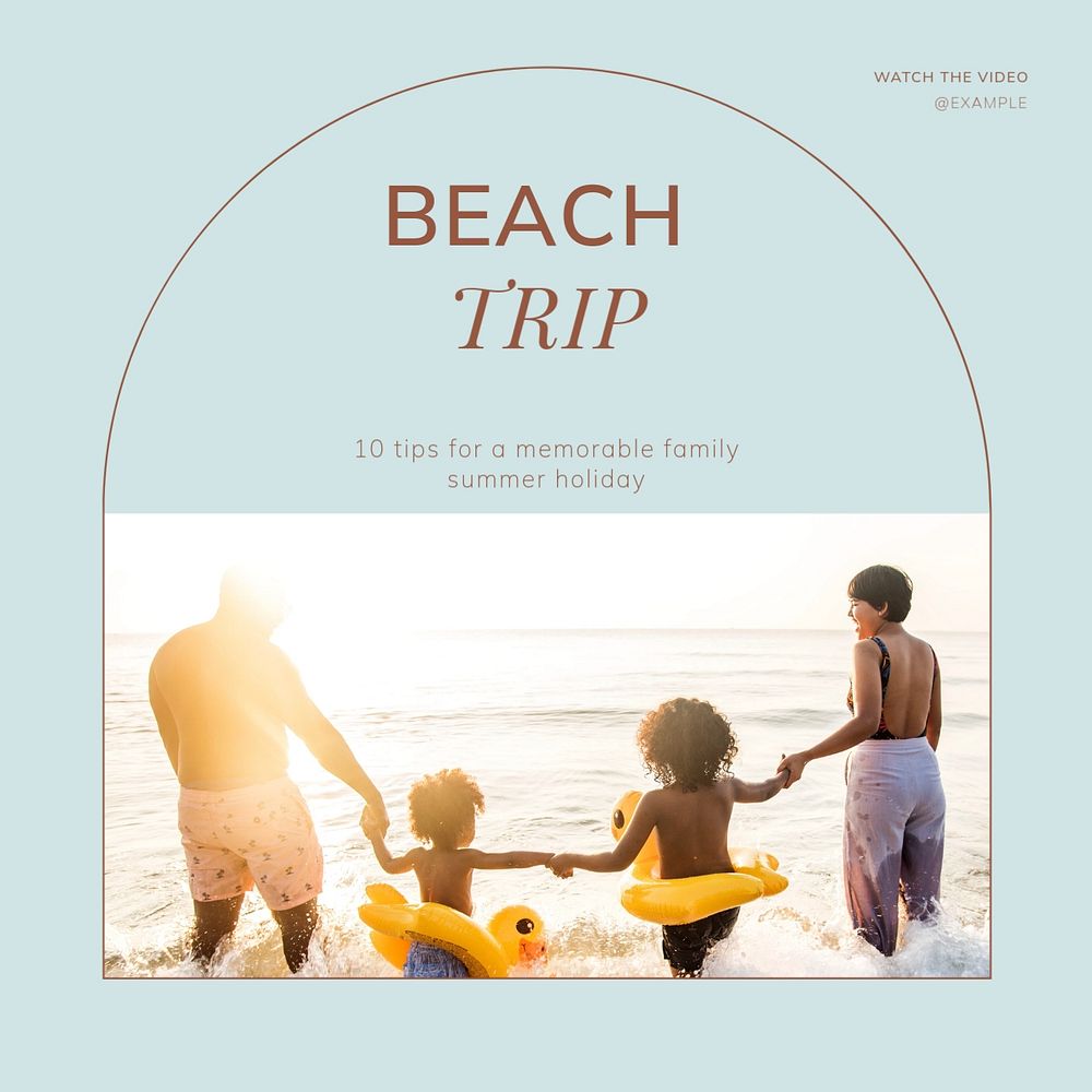 Beach trip Facebook post template, editable social media ad