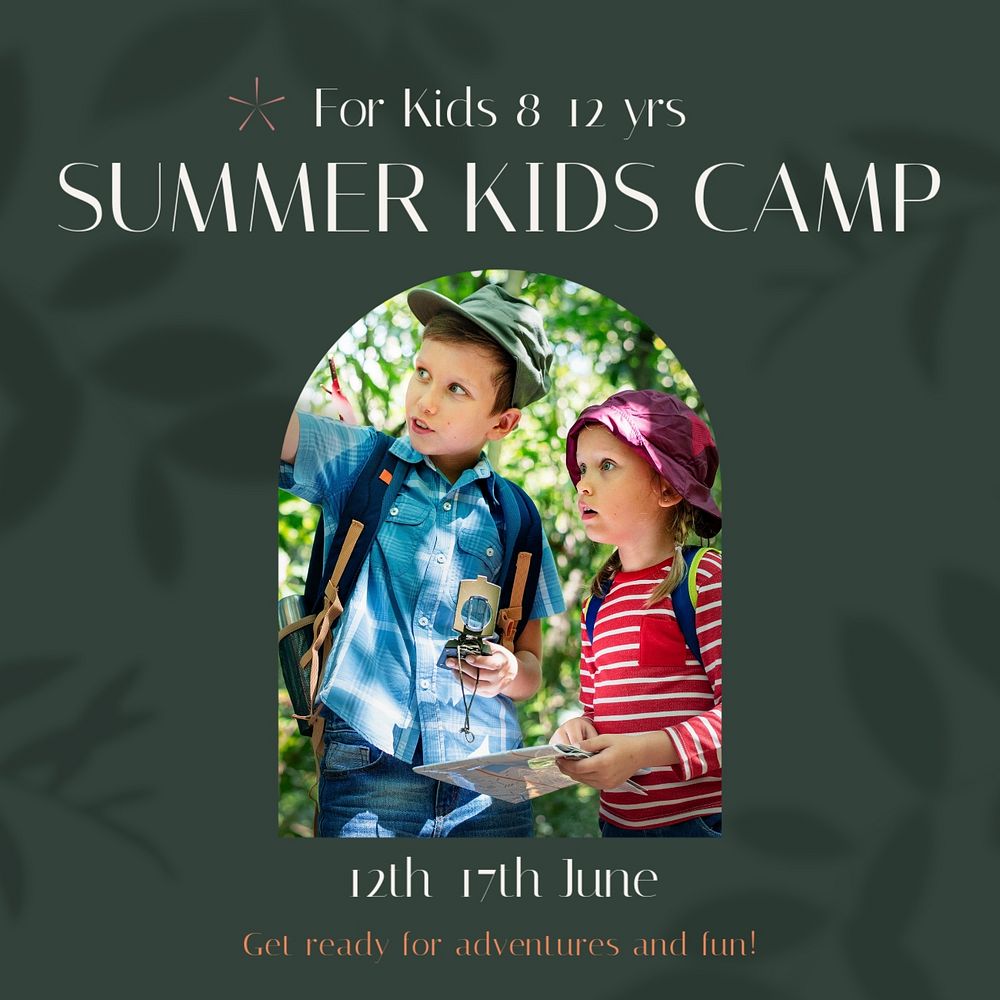 Kids summer camp Facebook post template, editable social media ad