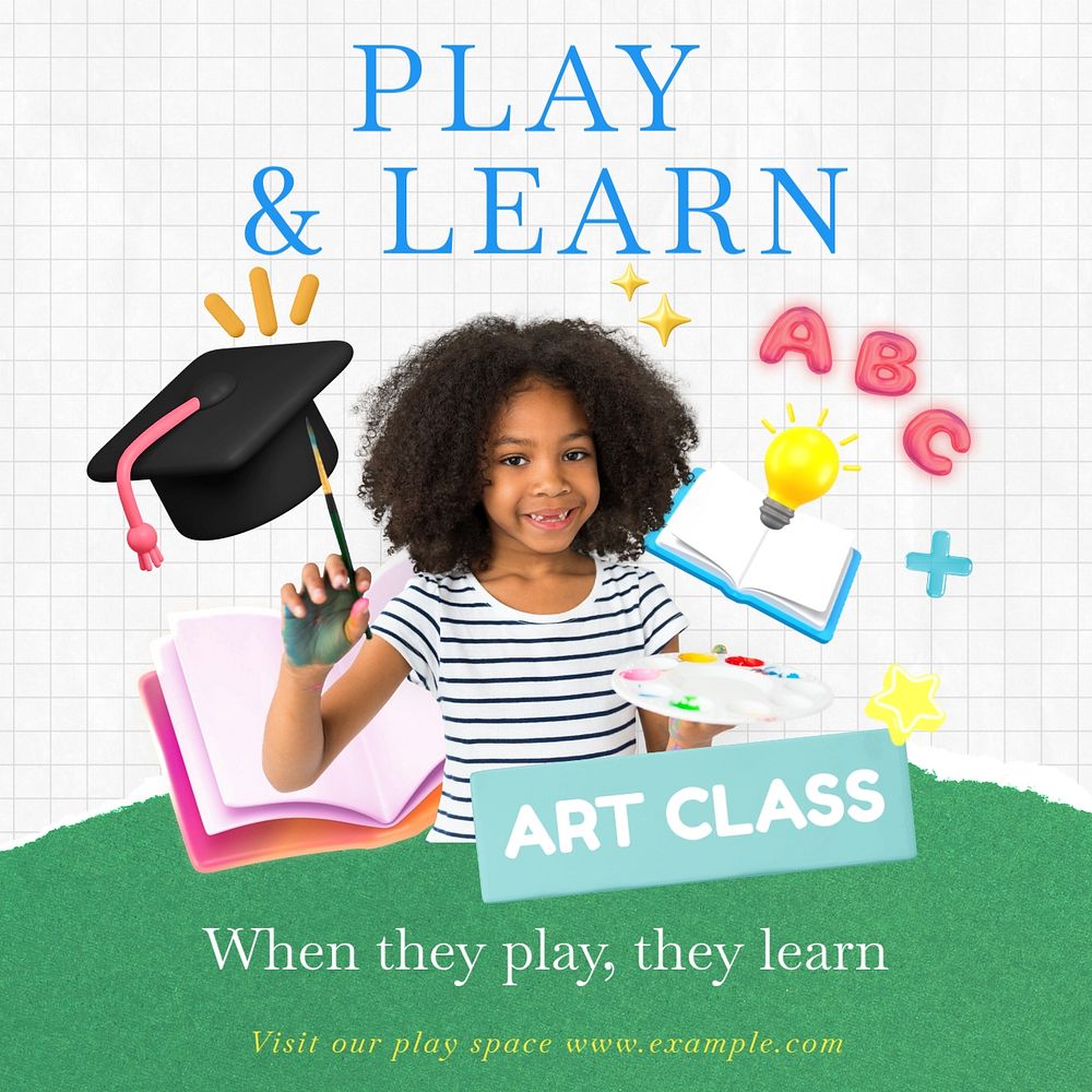 Play & learn Instagram post template, editable text