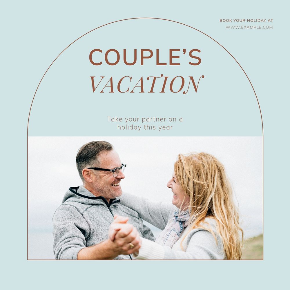 Couple's vacation Facebook post template, editable social media ad