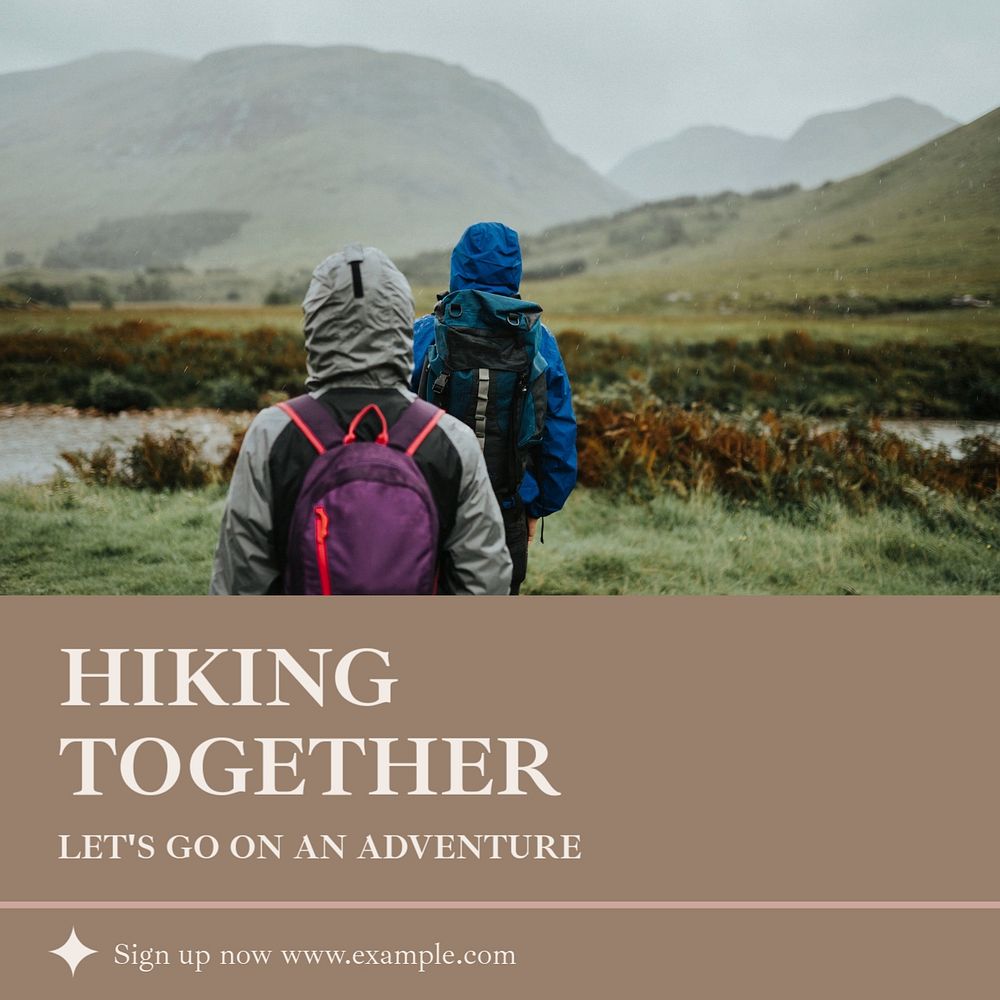 Hiking club Facebook post template, editable social media ad