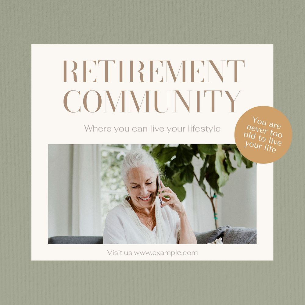 Retirement community Facebook post template, editable social media ad