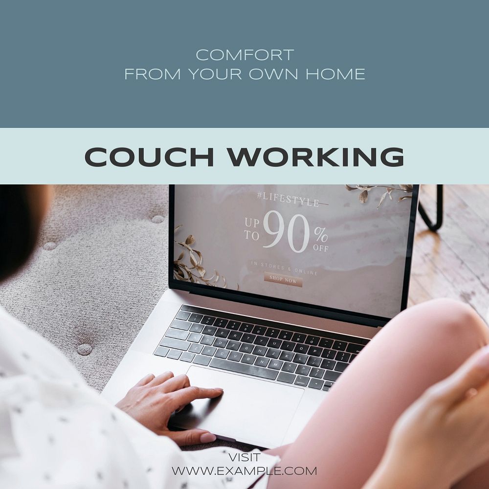 Work from home Facebook post template, editable social media ad