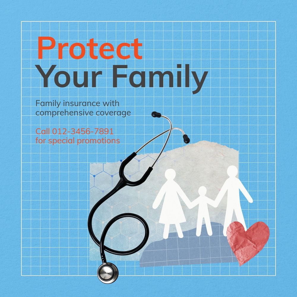 Family insurance Instagram post template, editable text