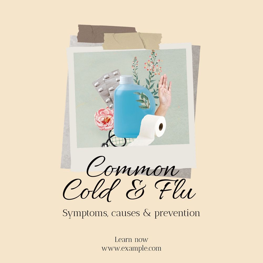 Common cold & flu Facebook post template, editable social media ad