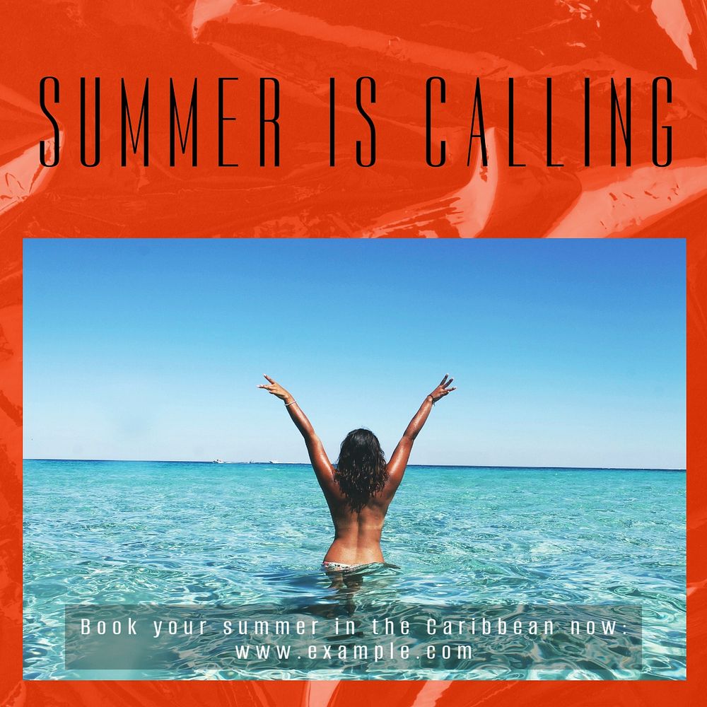 Summer is calling Facebook post template, editable social media ad