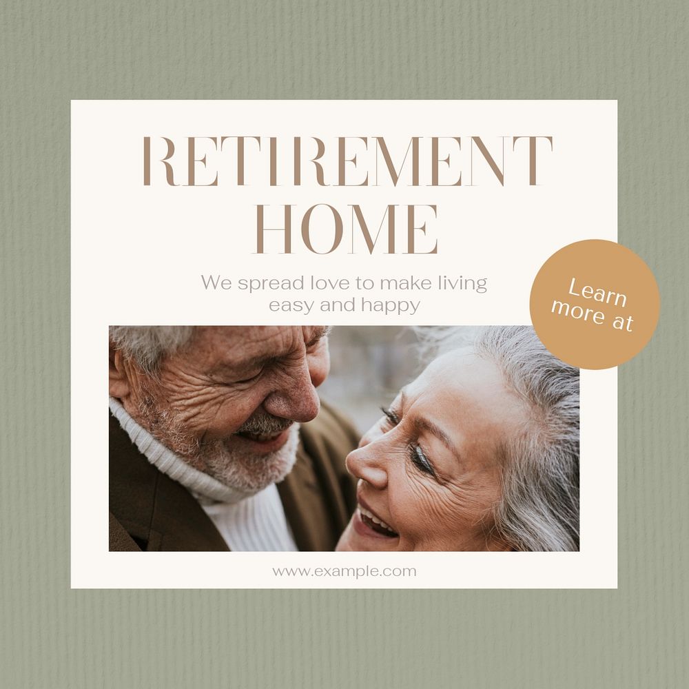 Retirement home Facebook post template, editable social media ad