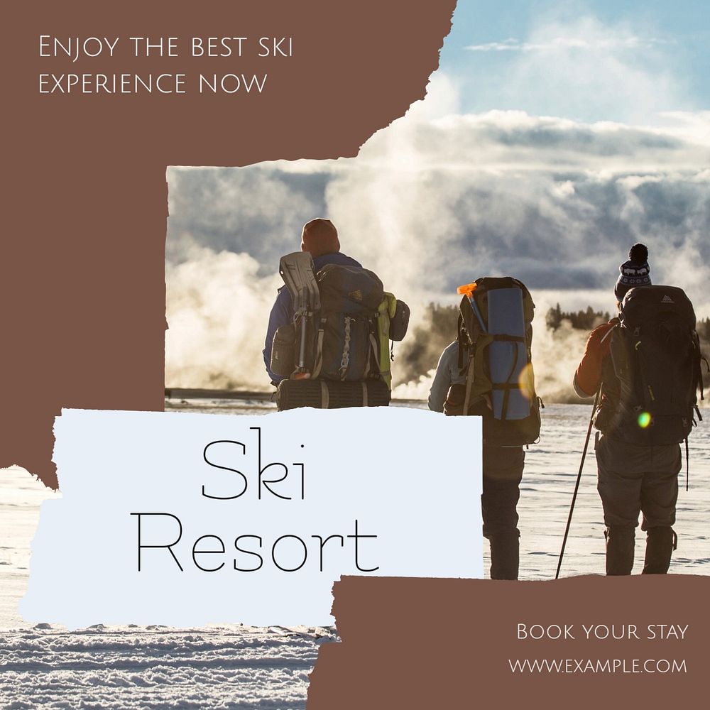 Ski resort Facebook post template, editable social media ad