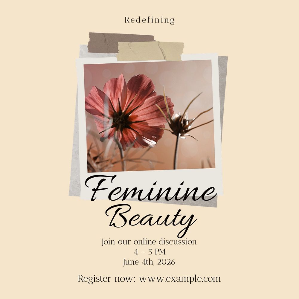 Female beauty webinar Facebook post template, editable social media ad