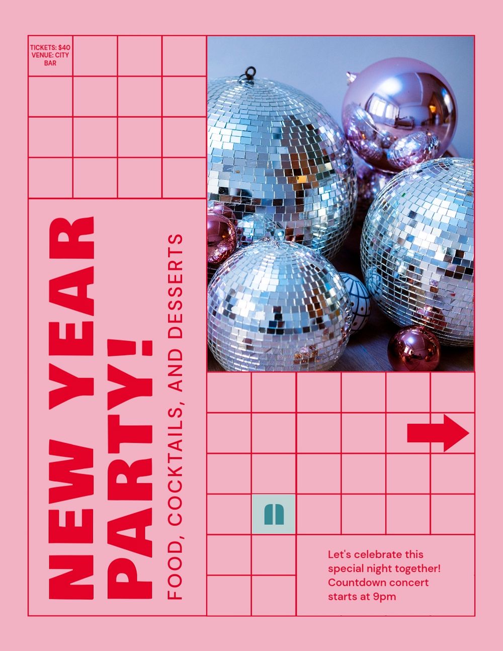 New Year party flyer template, editable ad