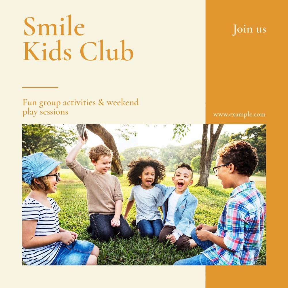 Smile kids club Facebook post template, editable social media ad