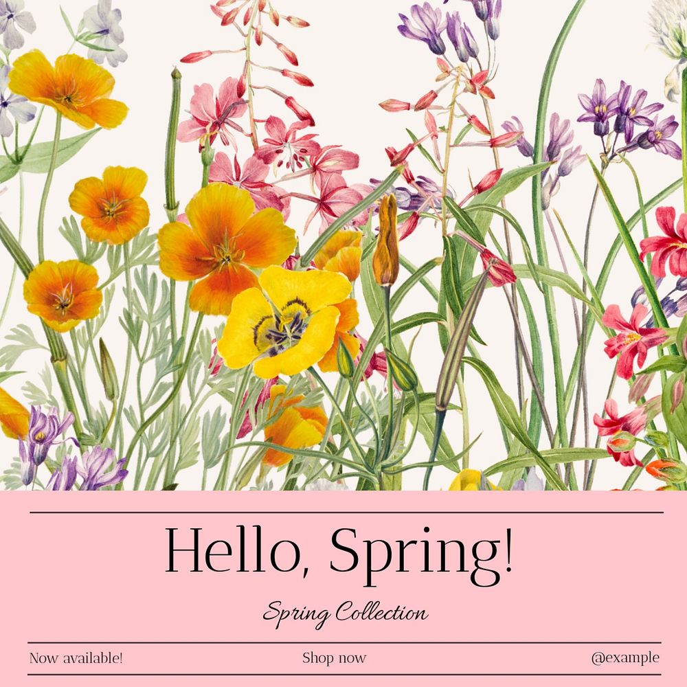 Spring flowers Instagram post template, editable design