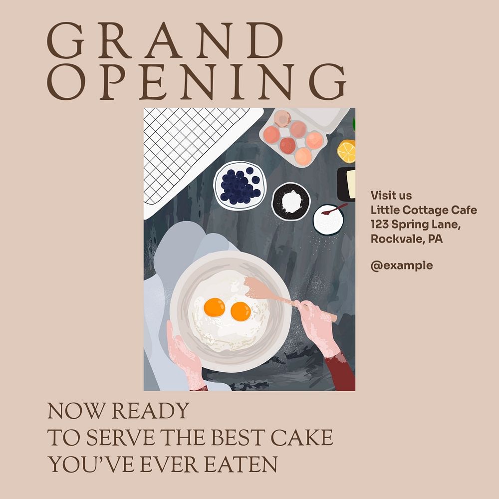 Bakery grand opening Facebook post template, editable social media ad