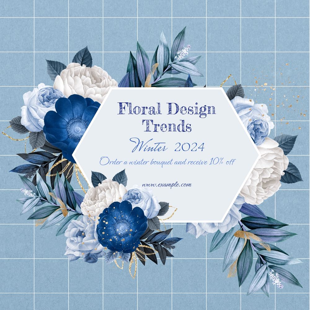 Winter flower Facebook post template, editable design