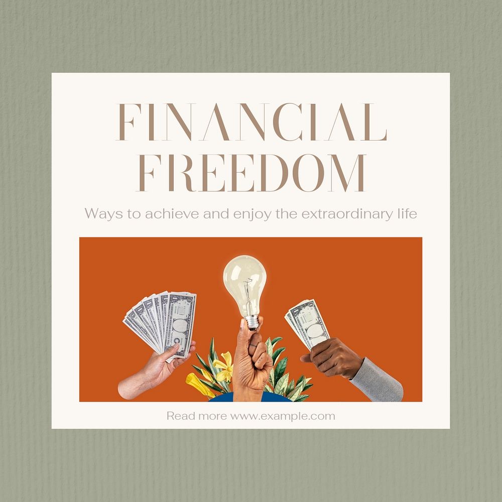 Financial freedom Facebook post template, editable social media ad