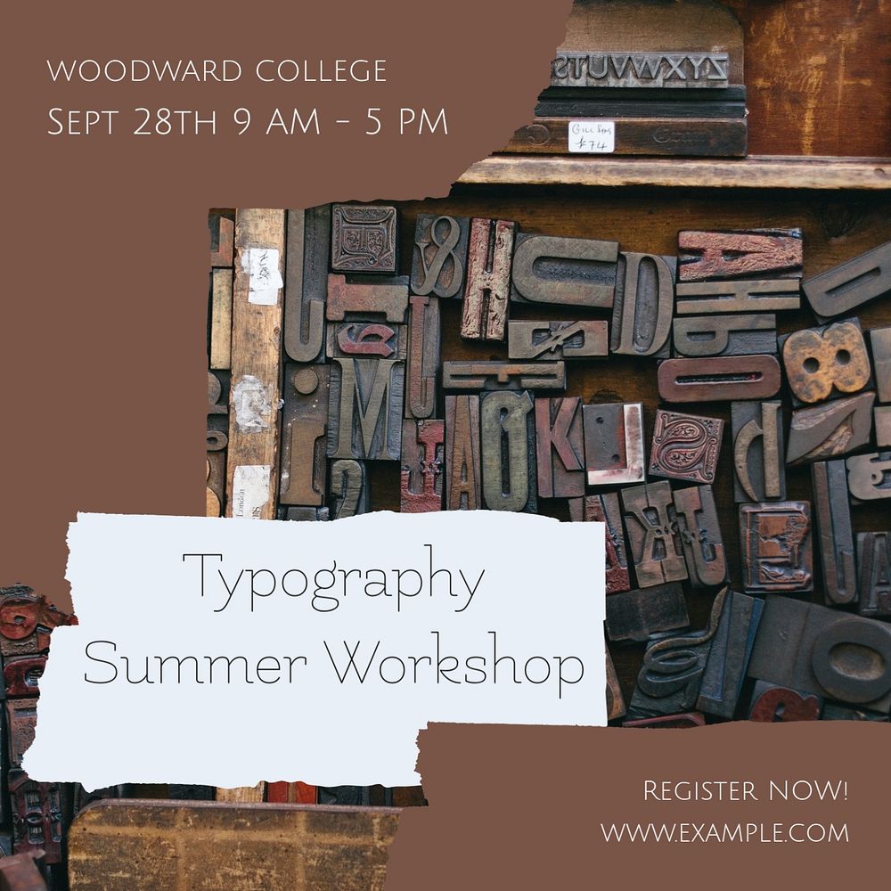 Typography workshop Facebook post template, editable social media ad