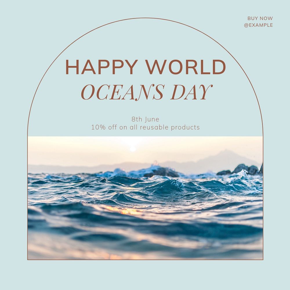 Oceans day Facebook post template, editable social media ad