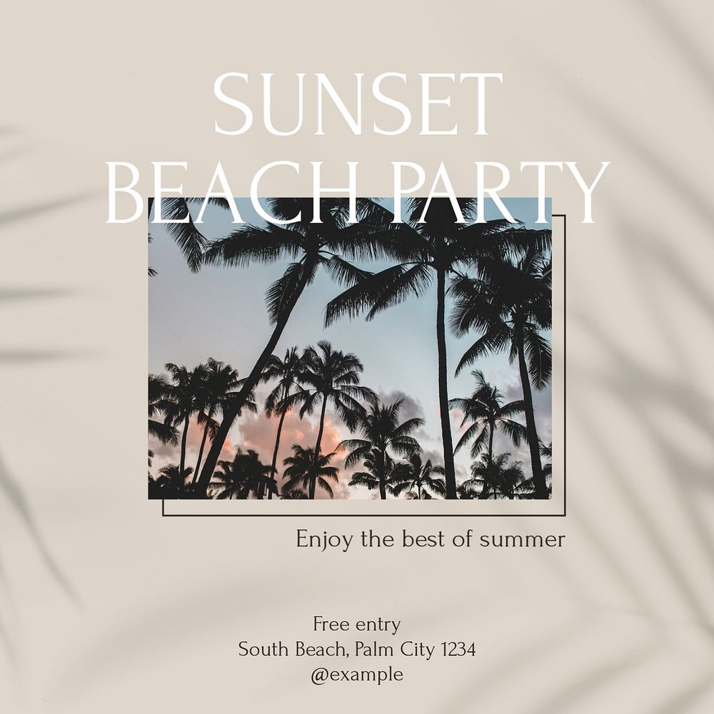 Beach party Facebook post template, editable social media ad