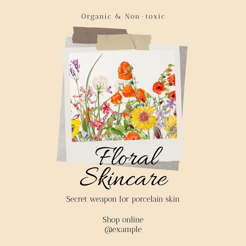 Floral skincare Facebook post template, editable social media ad