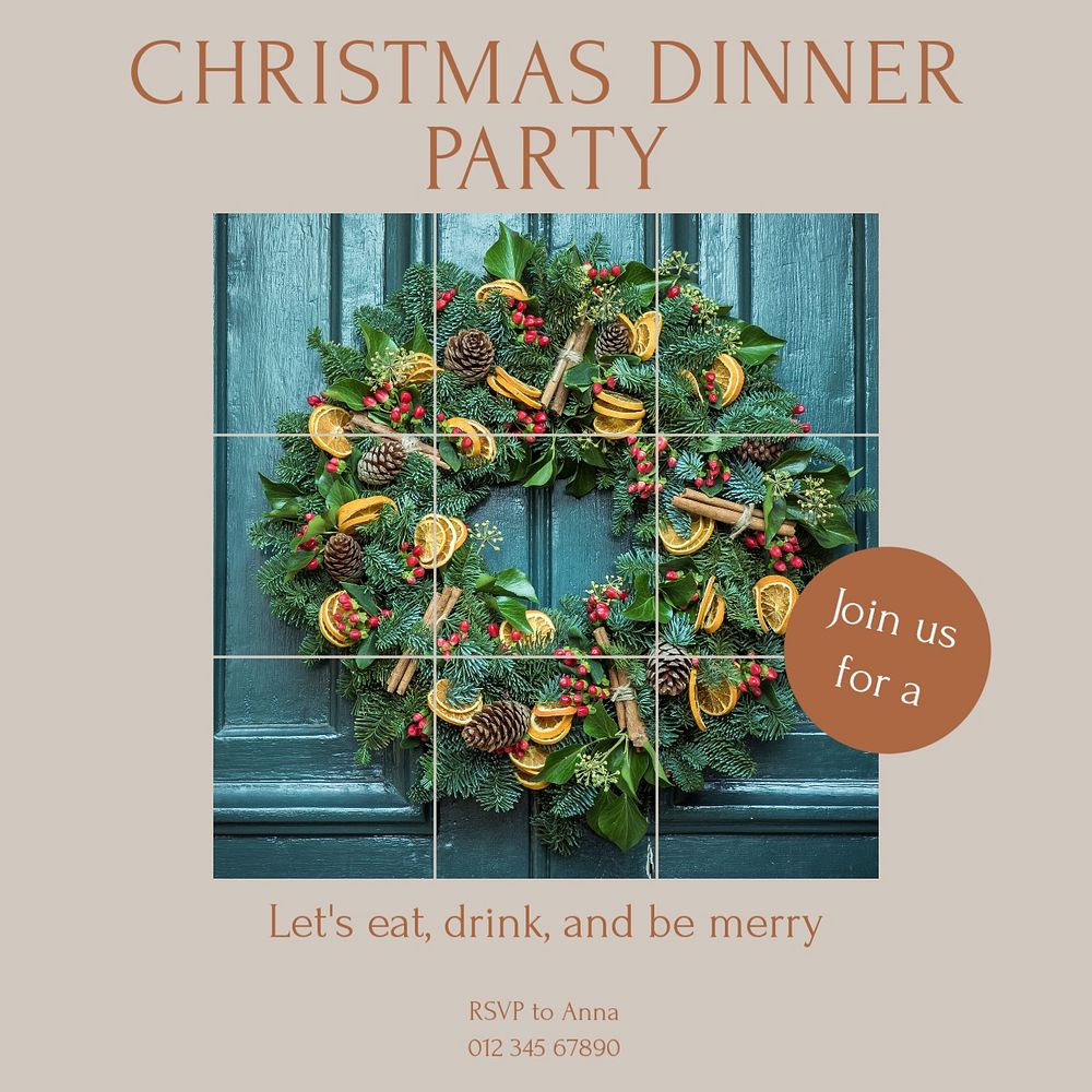 Christmas dinner party Facebook post template, editable social media ad