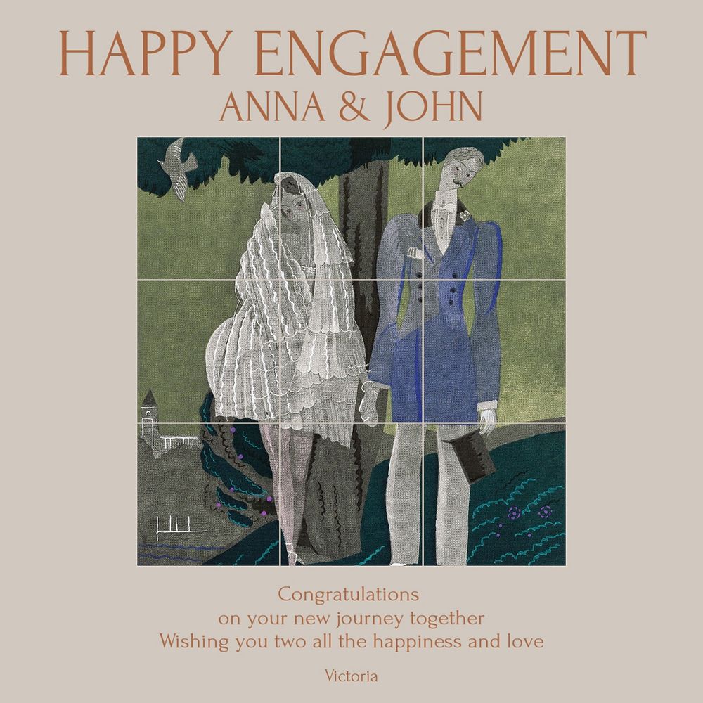 Happy engagement Facebook post template, editable social media ad