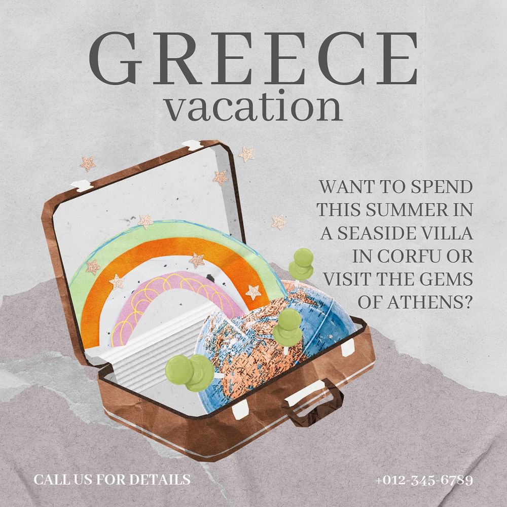 Greece vacation Facebook post template, editable design