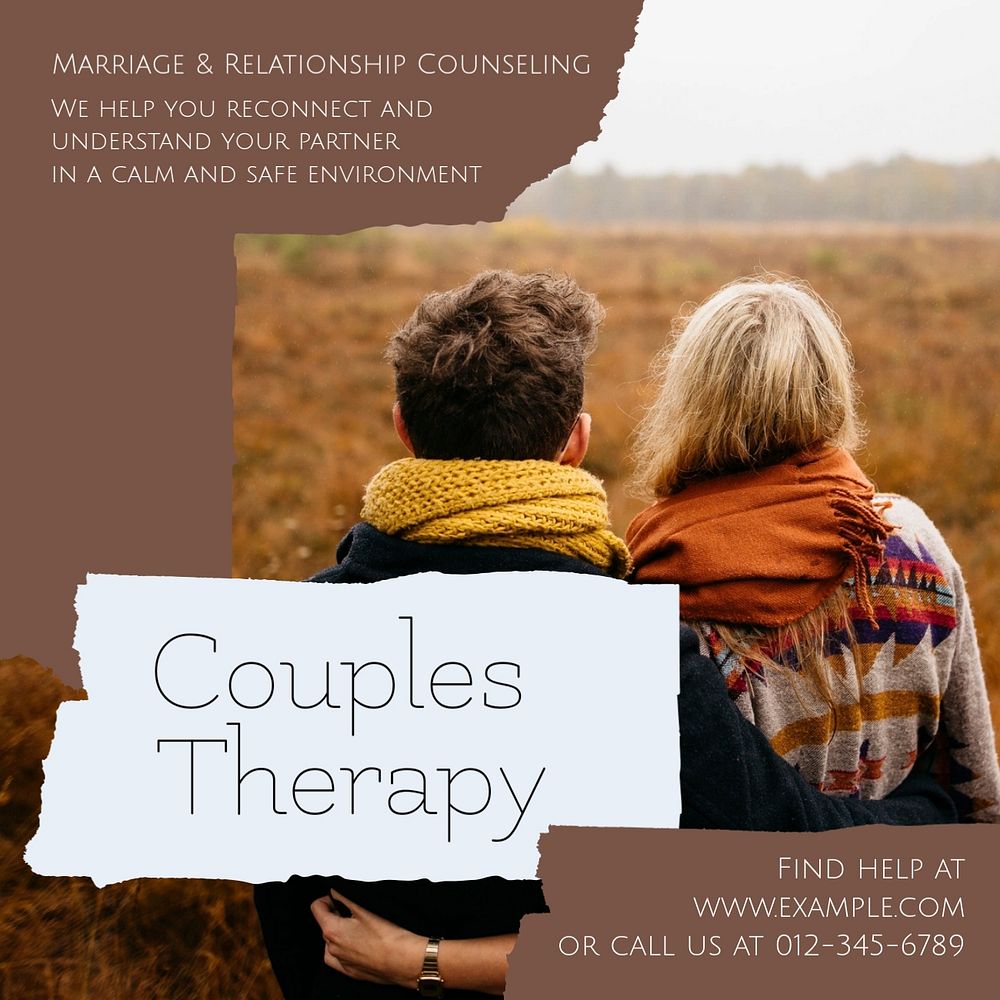 Couples therapy Facebook post template, editable social media ad