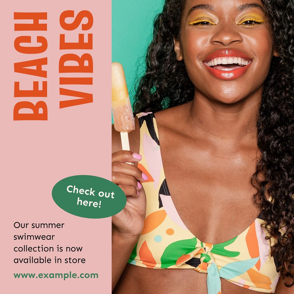 Beach vibes Instagram post template, editable text