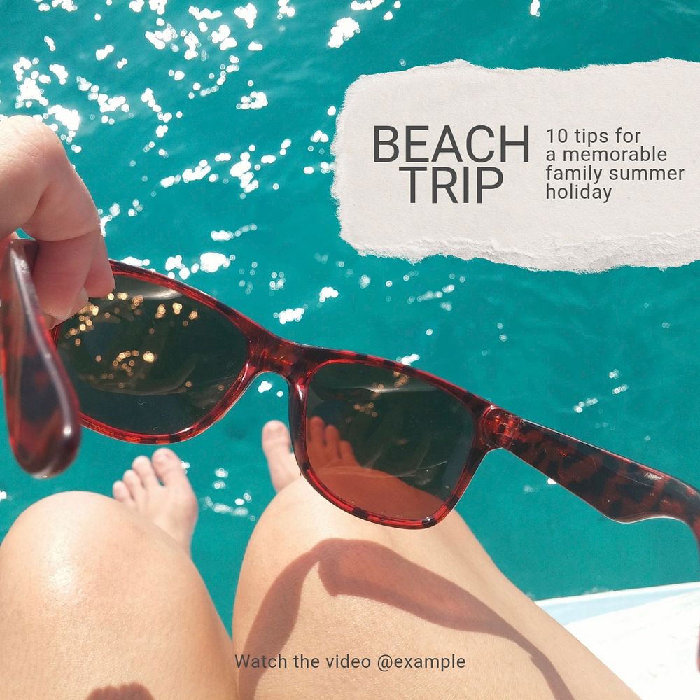 Beach trip Facebook post template, editable design