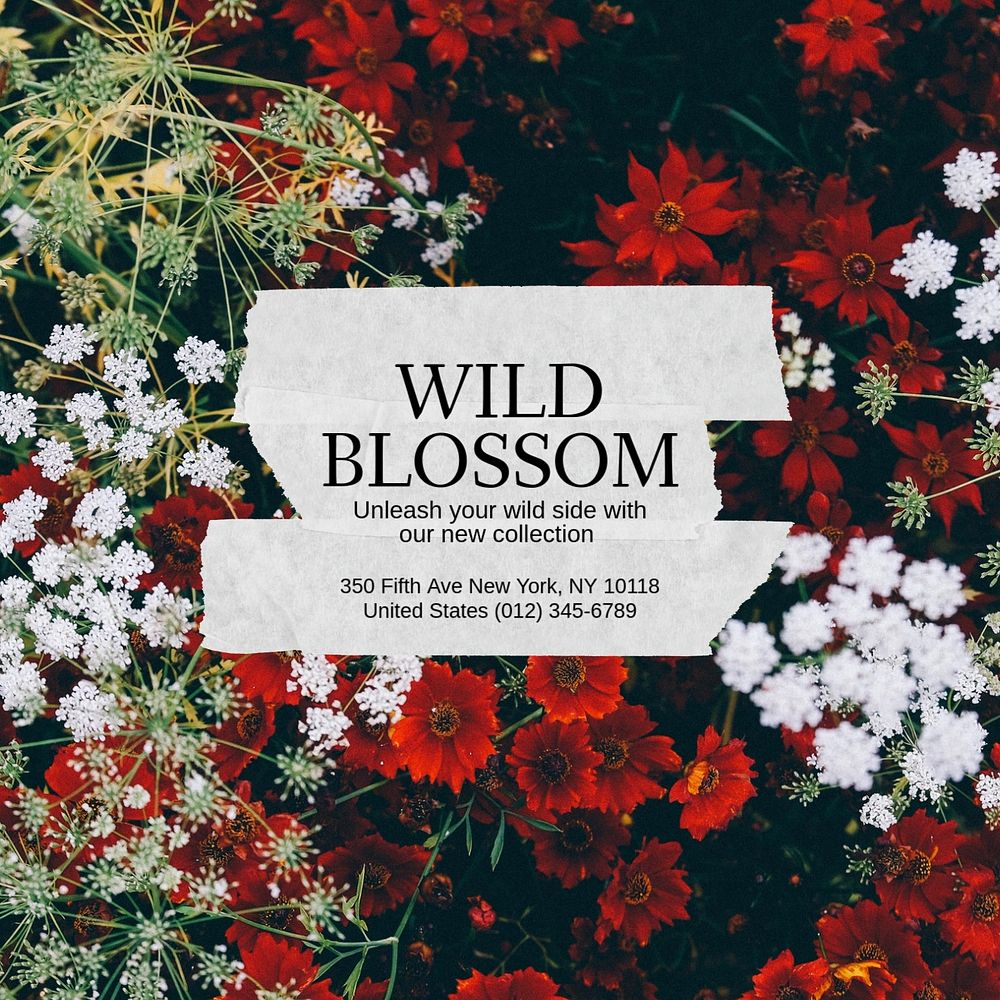 Wild blossom Instagram post template, editable text