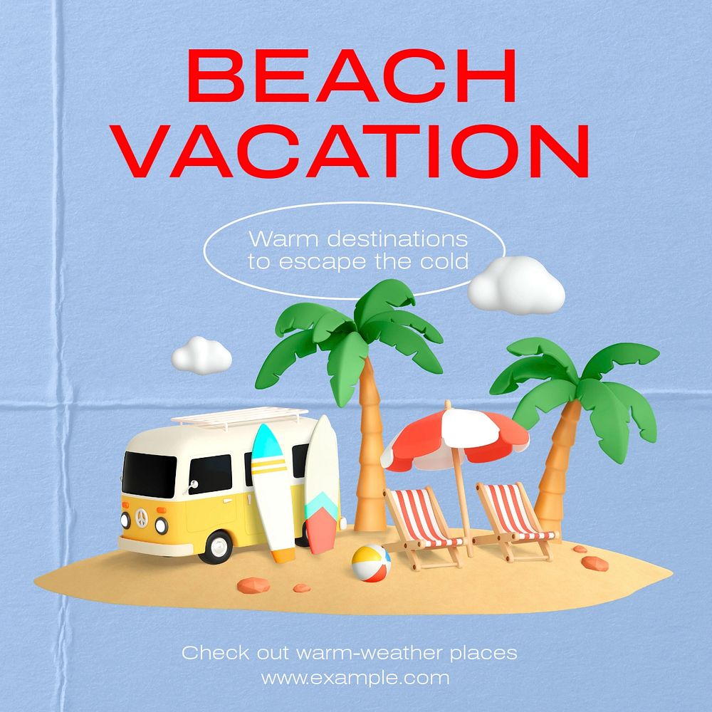 Beach vacation Instagram post template, editable text