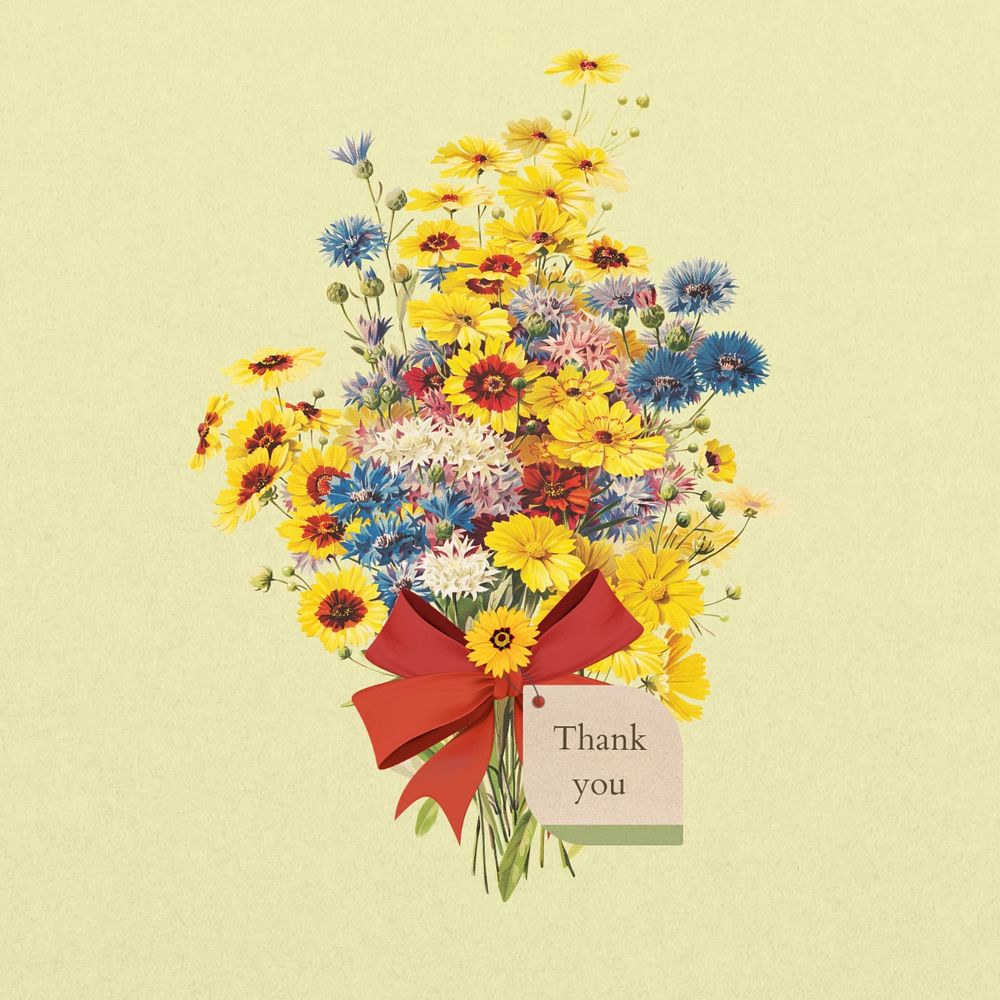 Thank you greeting, aesthetic flower bouquet collage art, editable design