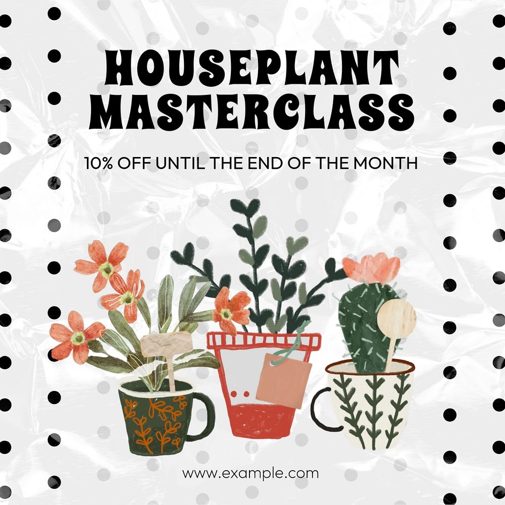 Houseplant masterclass Instagram post template, editable text