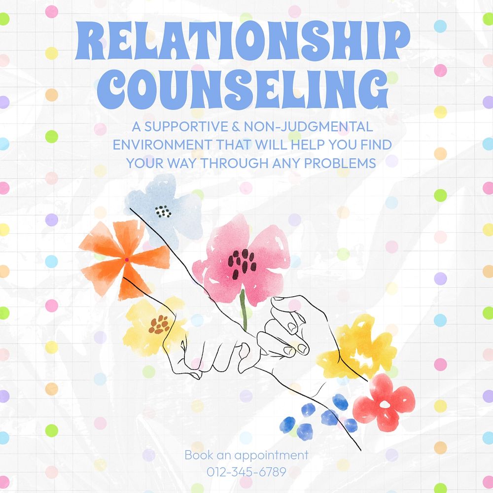 Relationship counseling Instagram post template, editable design