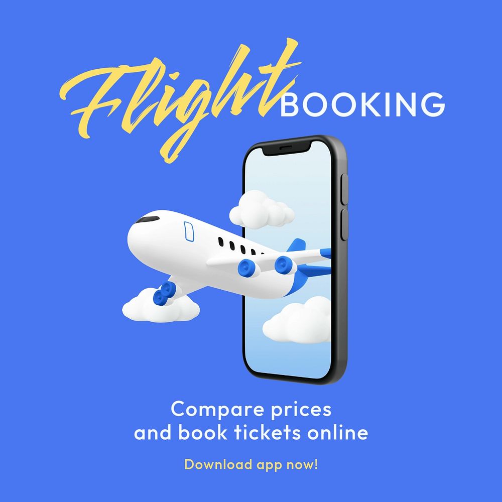 Flight booking Instagram post template, editable design