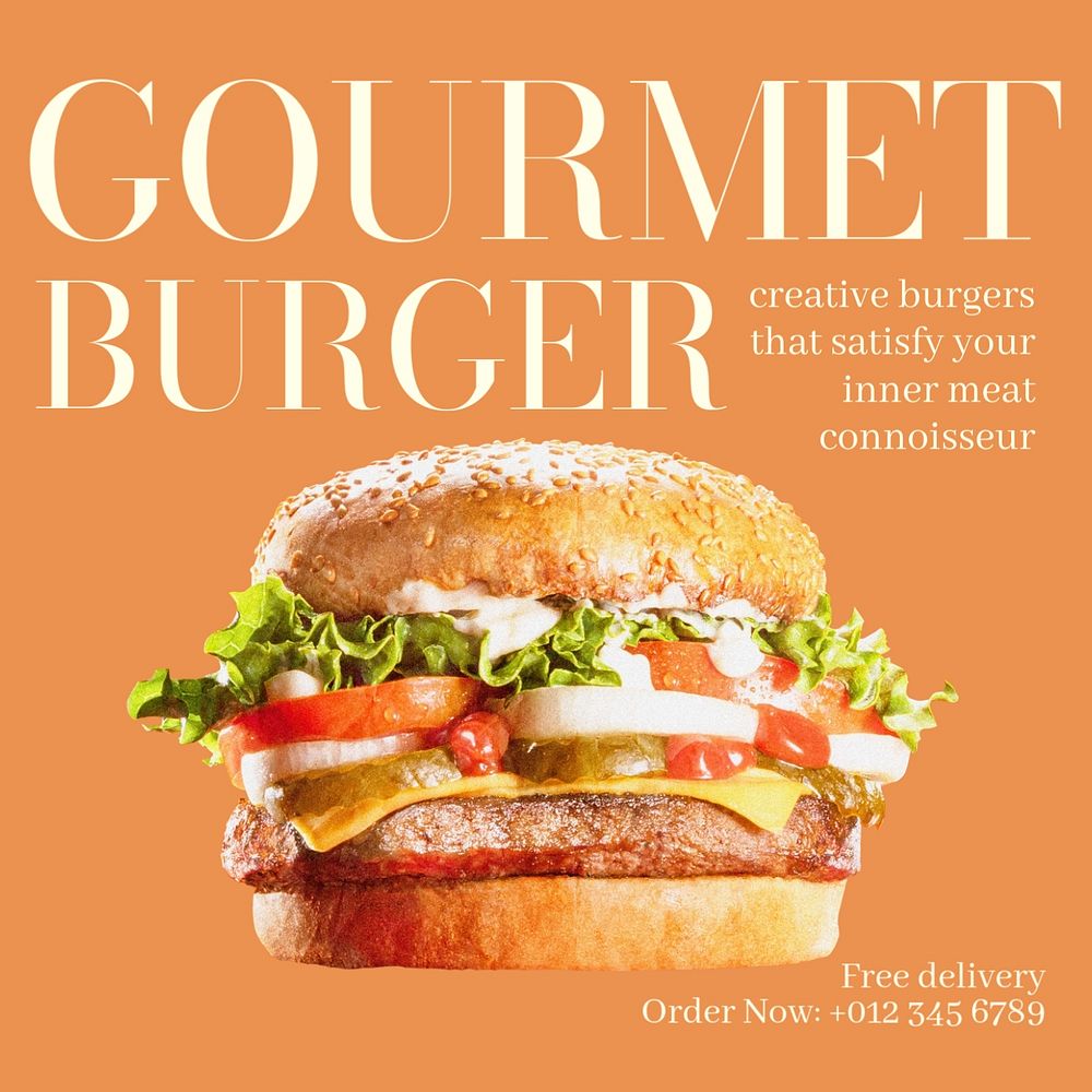 Gourmet burger Instagram post template, editable design