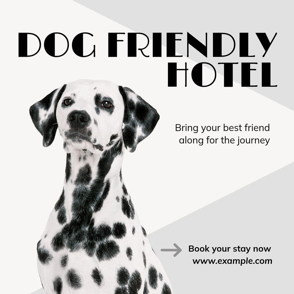 Dog friendly hotel Instagram post template, editable text