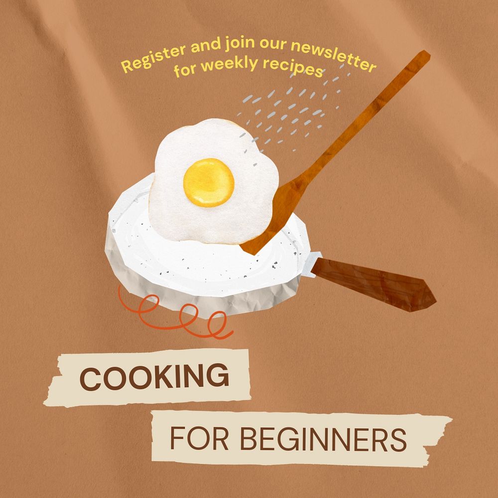 Cooking for beginners Instagram post template, editable design