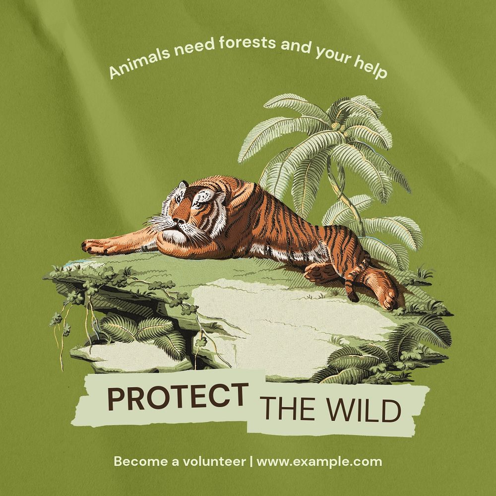 Protect the wild Instagram post template, editable text