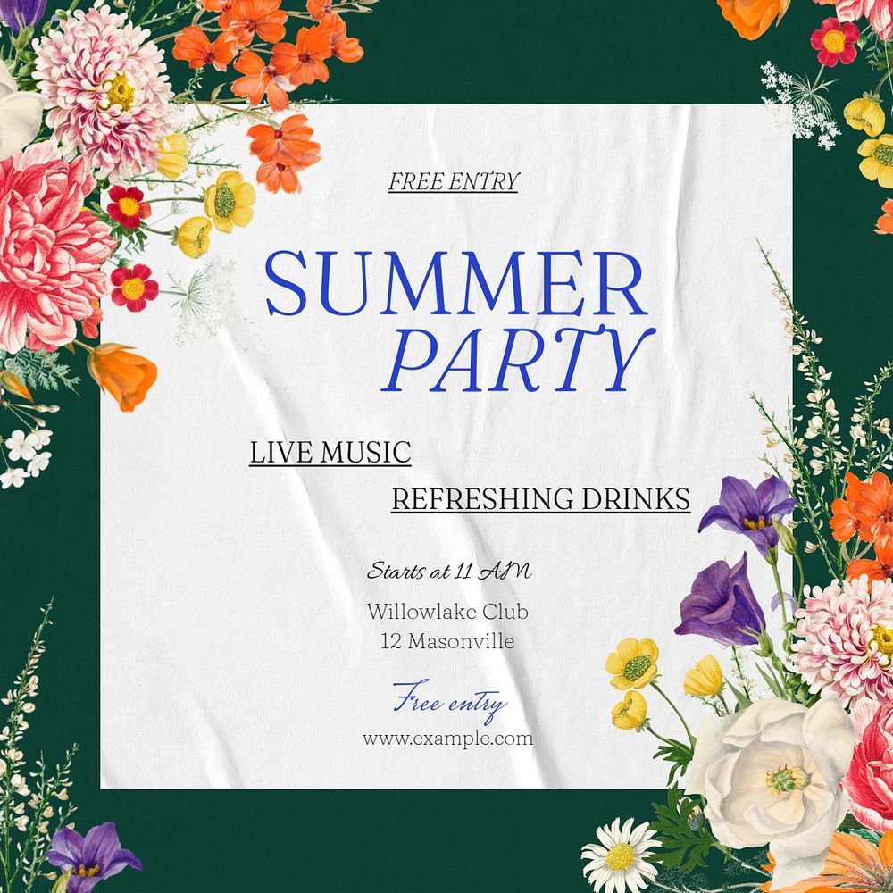 Summer party Facebook post template, editable design