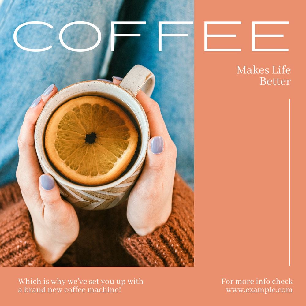 Coffee machine Instagram post template, editable text