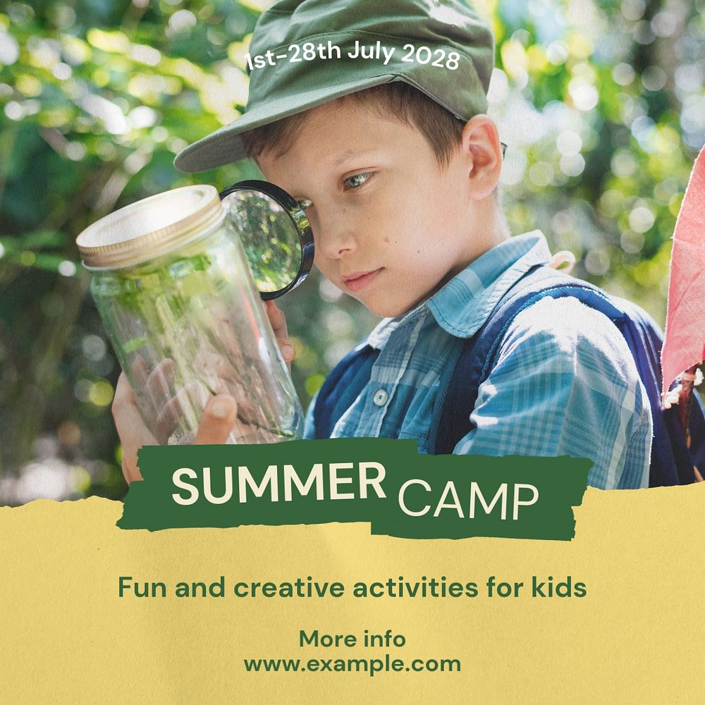 Summer camp Instagram post template, editable text