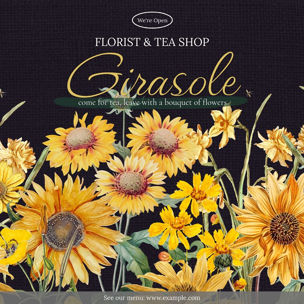 Sunflower florist Facebook post template, editable design