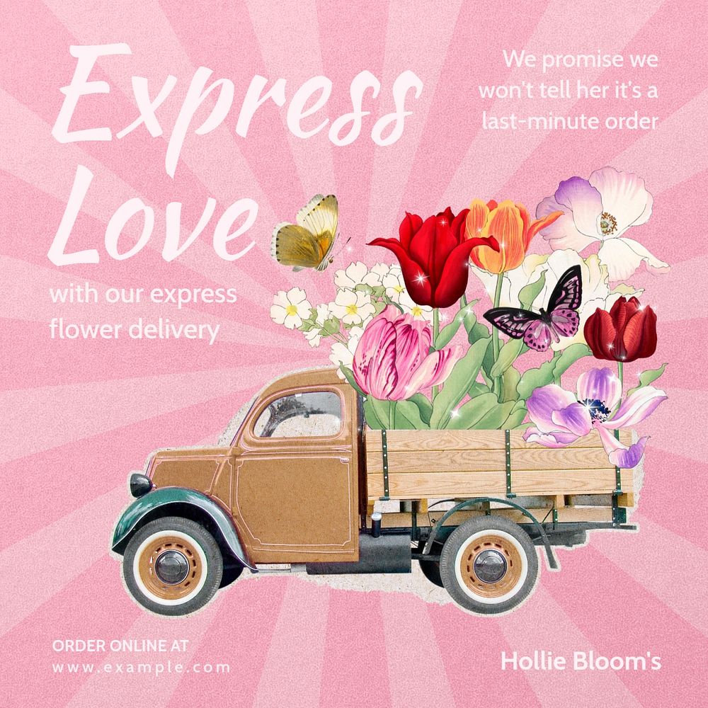 Flower delivery Instagram post template, editable design