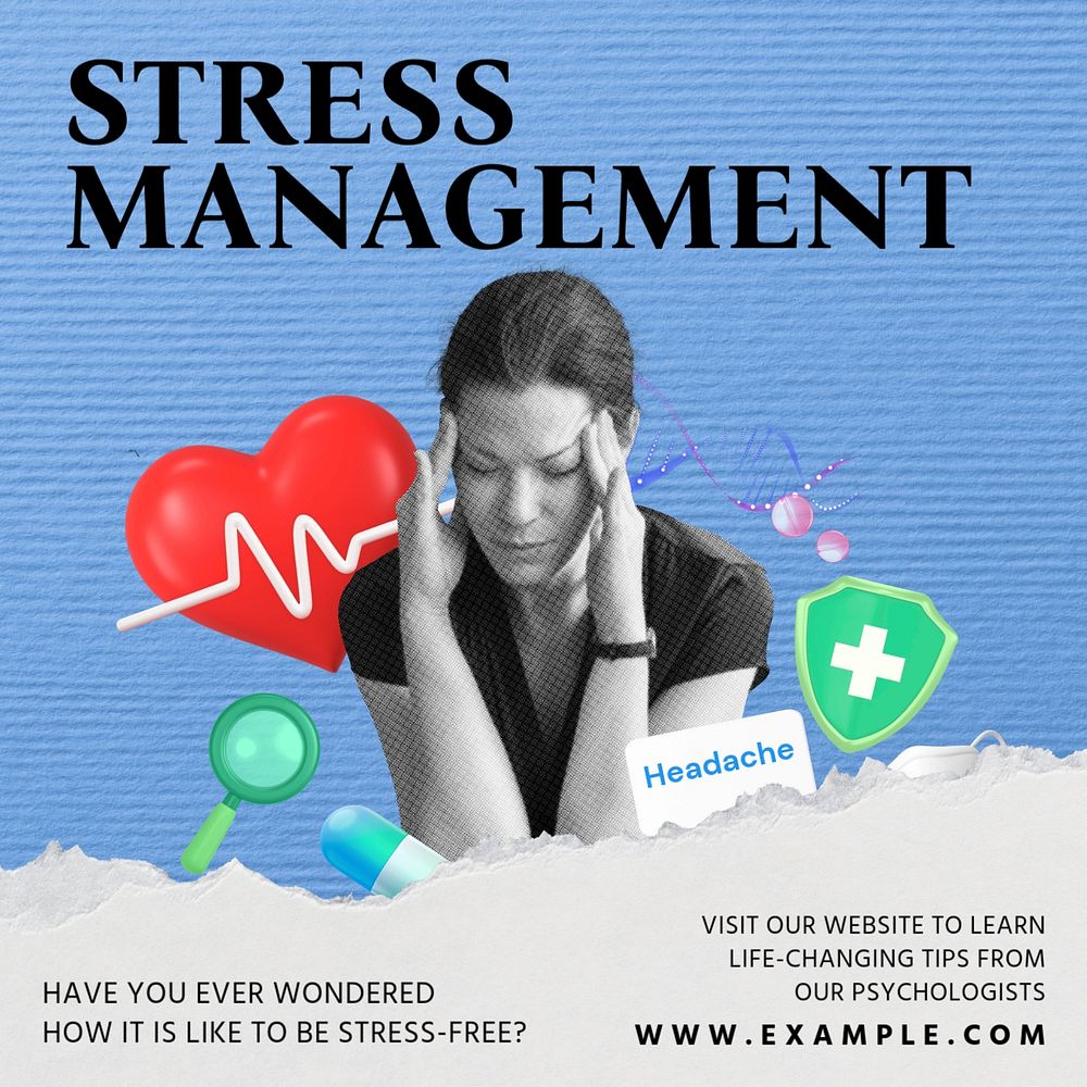 Stress management Instagram post template, editable design