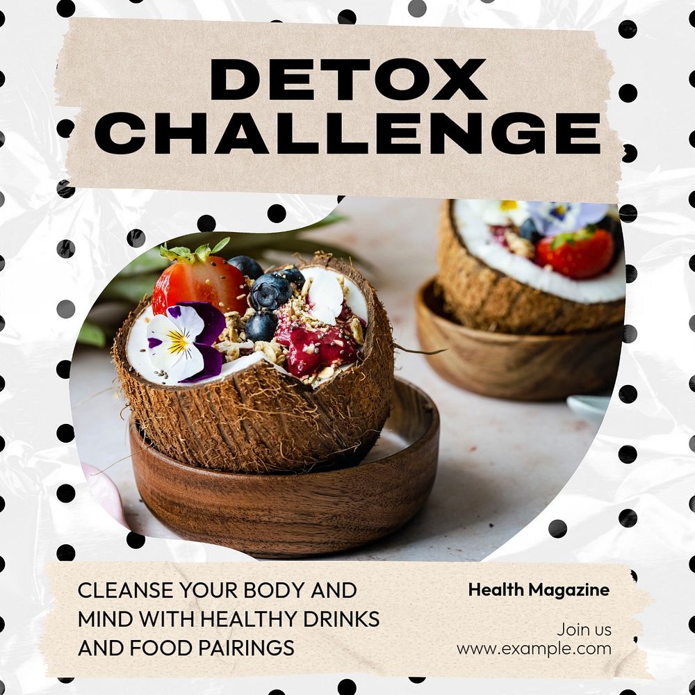 Detox challenge Instagram post template, editable text