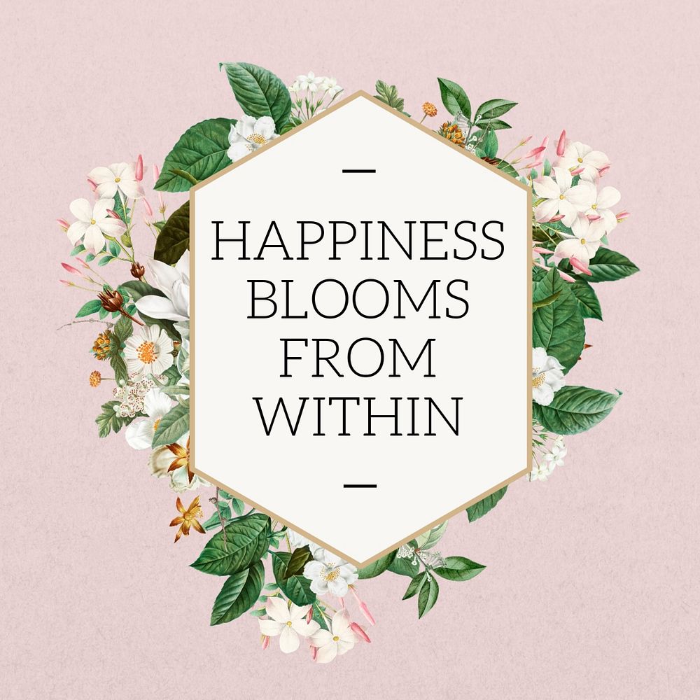 Happiness blooms from within word, aesthetic flower collage art, editable design