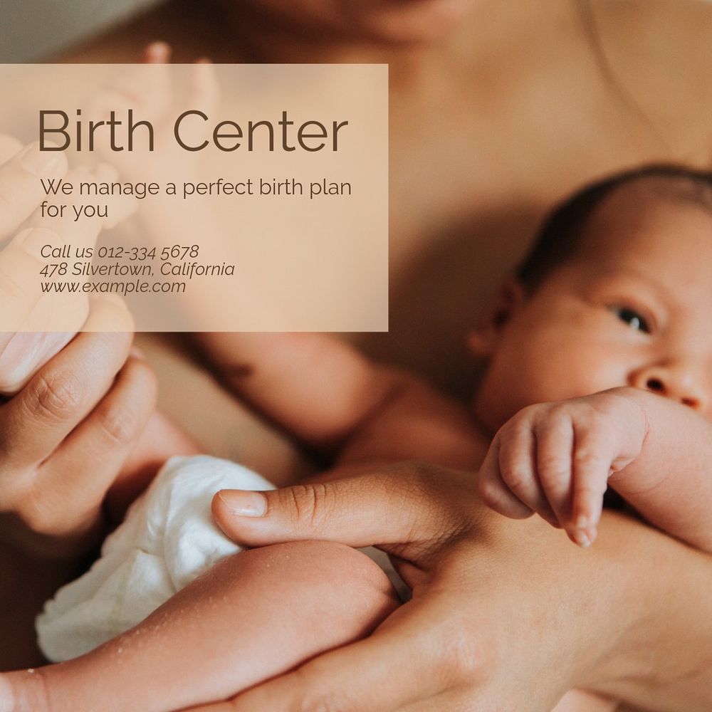 Birth center Instagram post template, editable text